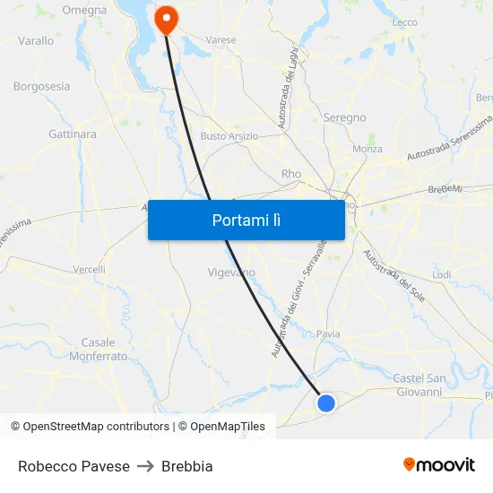 Robecco Pavese to Brebbia map
