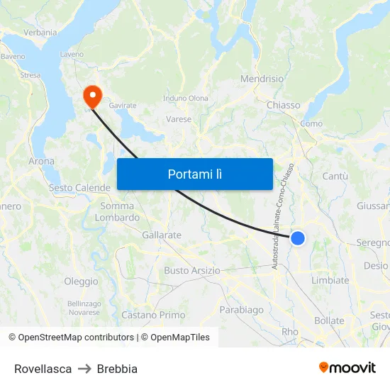 Rovellasca to Brebbia map