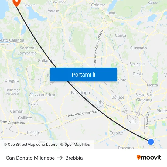 San Donato Milanese to Brebbia map
