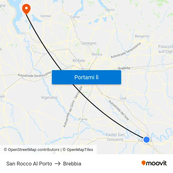 San Rocco Al Porto to Brebbia map