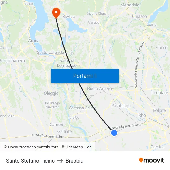 Santo Stefano Ticino to Brebbia map
