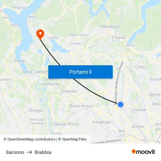 Saronno to Brebbia map