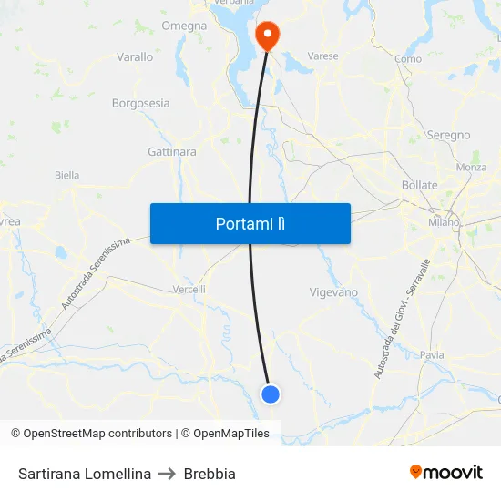 Sartirana Lomellina to Brebbia map