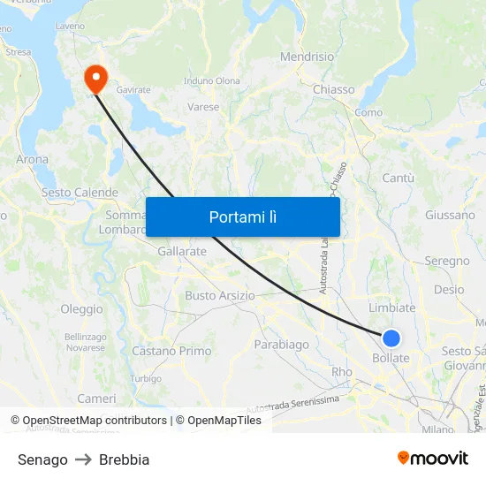 Senago to Brebbia map