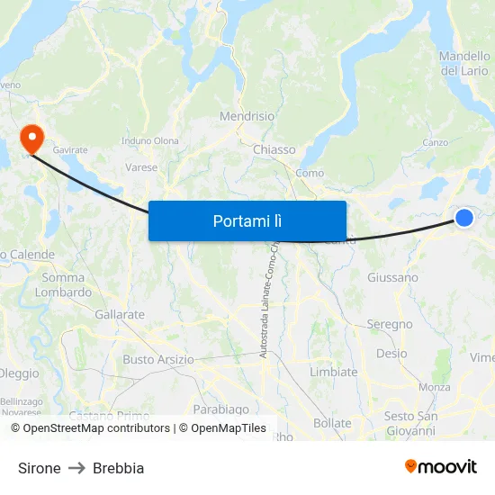 Sirone to Brebbia map