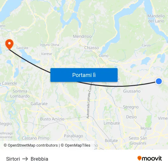 Sirtori to Brebbia map