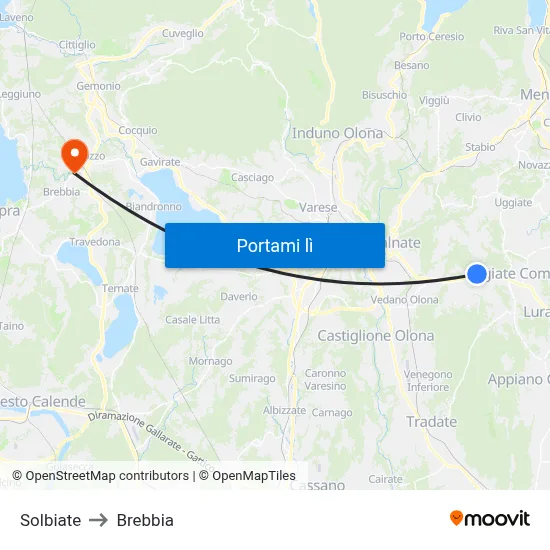 Solbiate to Brebbia map