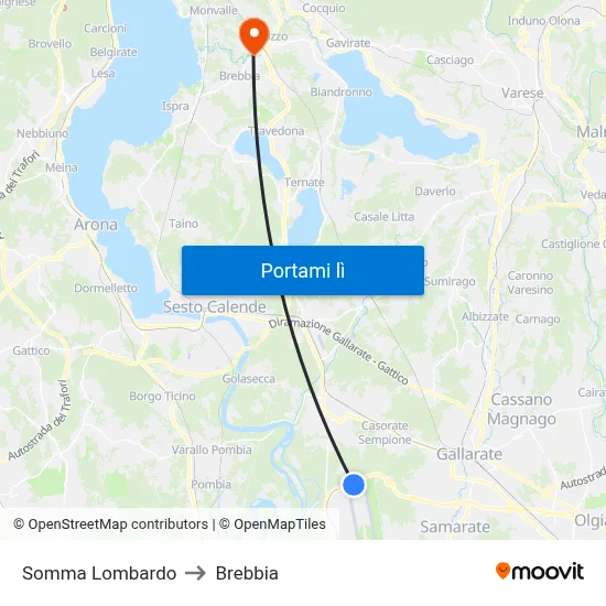 Somma Lombardo to Brebbia map