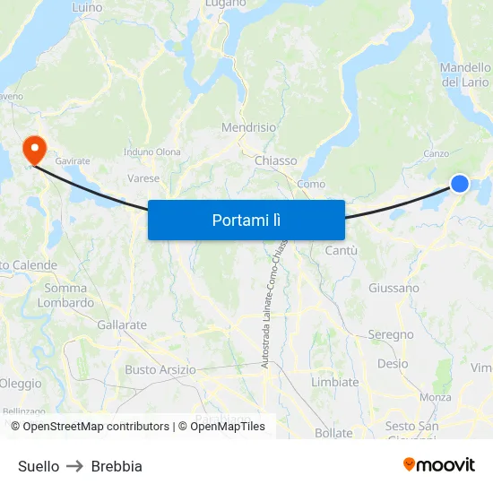 Suello to Brebbia map