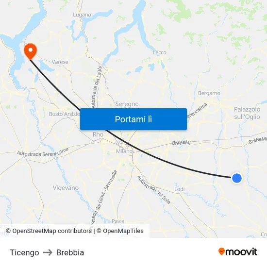 Ticengo to Brebbia map