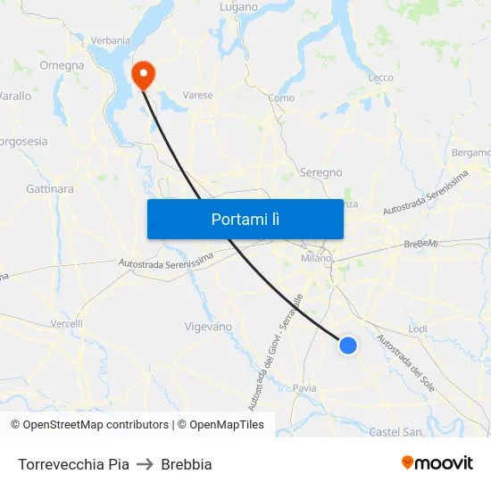 Torrevecchia Pia to Brebbia map