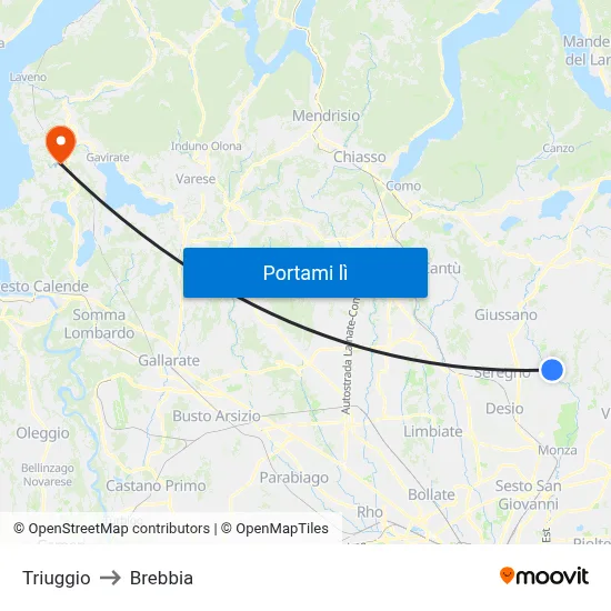 Triuggio to Brebbia map