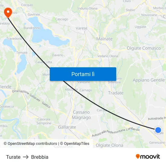 Turate to Brebbia map