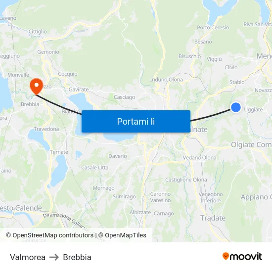 Valmorea to Brebbia map