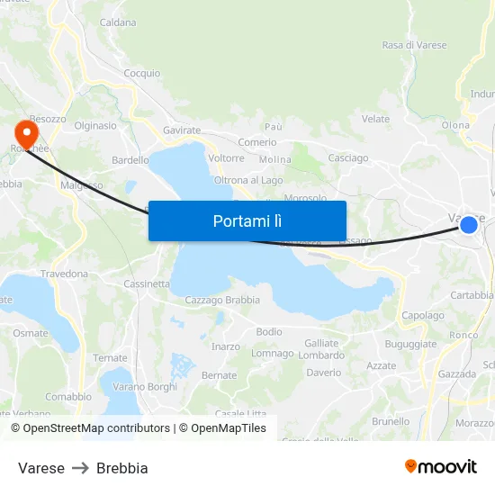 Varese to Brebbia map