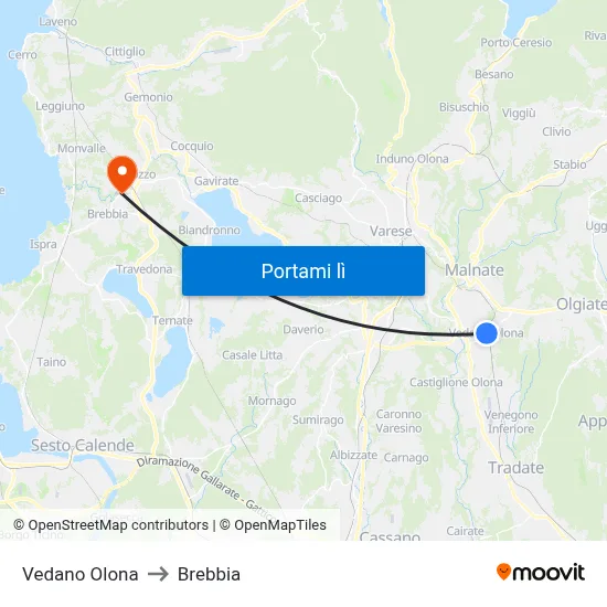 Vedano Olona to Brebbia map