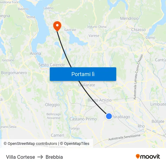 Villa Cortese to Brebbia map