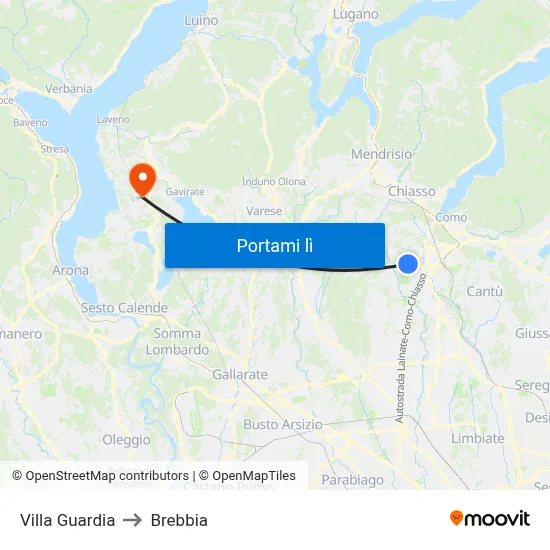 Villa Guardia to Brebbia map