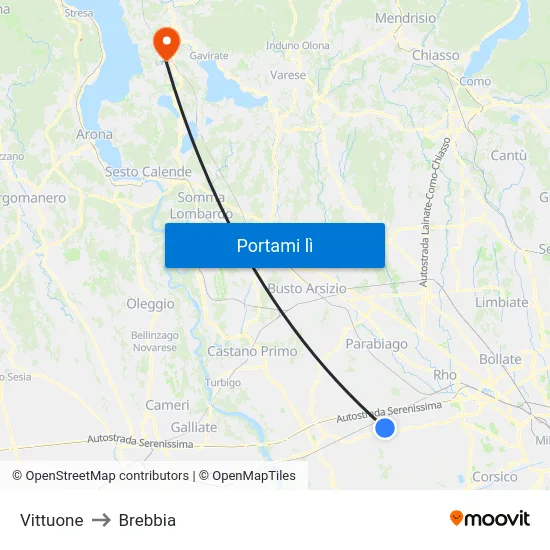 Vittuone to Brebbia map
