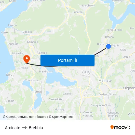 Arcisate to Brebbia map