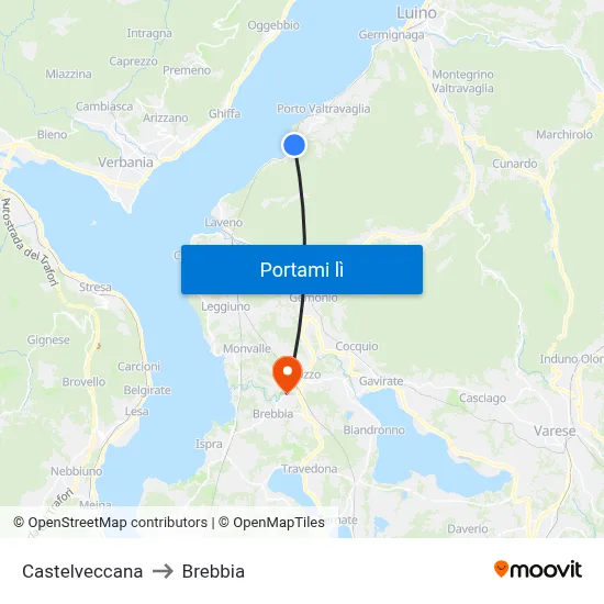 Castelveccana to Brebbia map