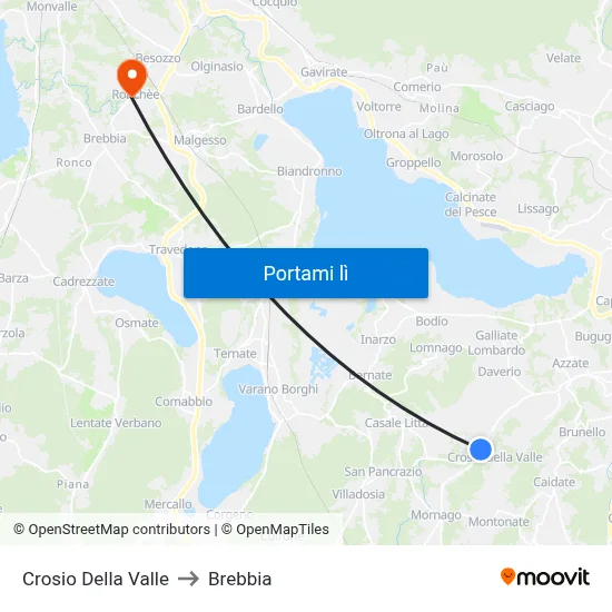 Crosio Della Valle to Brebbia map
