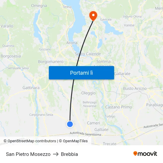 San Pietro Mosezzo to Brebbia map
