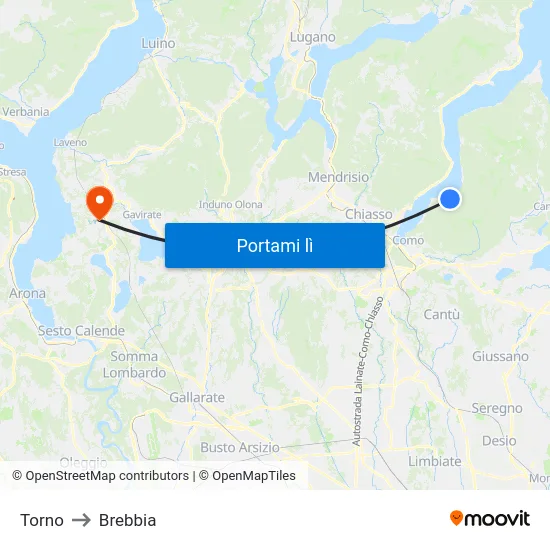 Torno to Brebbia map