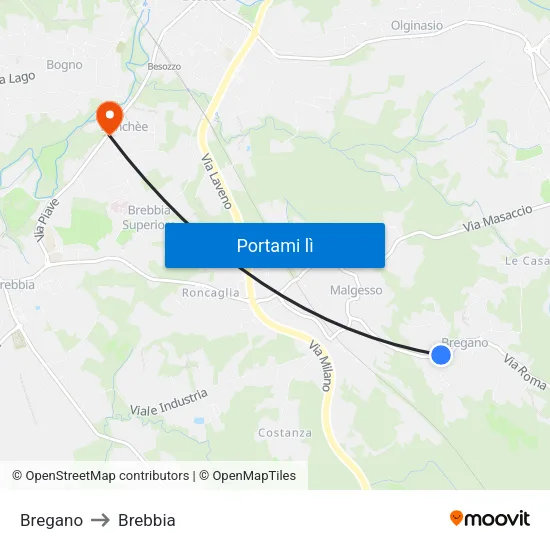 Bregano to Brebbia map