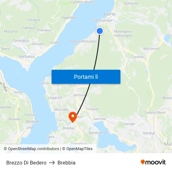 Brezzo Di Bedero to Brebbia map