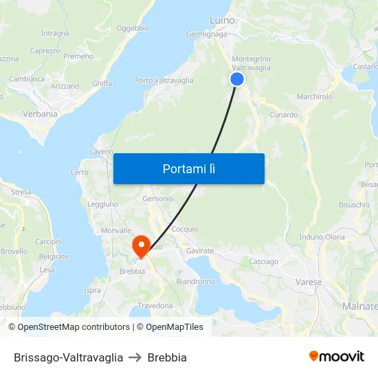 Brissago-Valtravaglia to Brebbia map