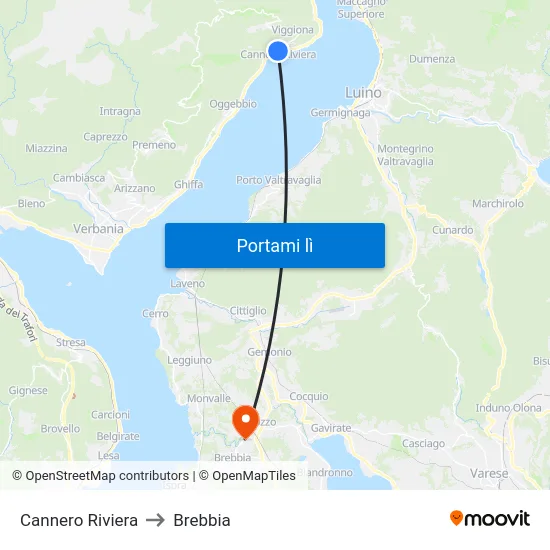 Cannero Riviera to Brebbia map