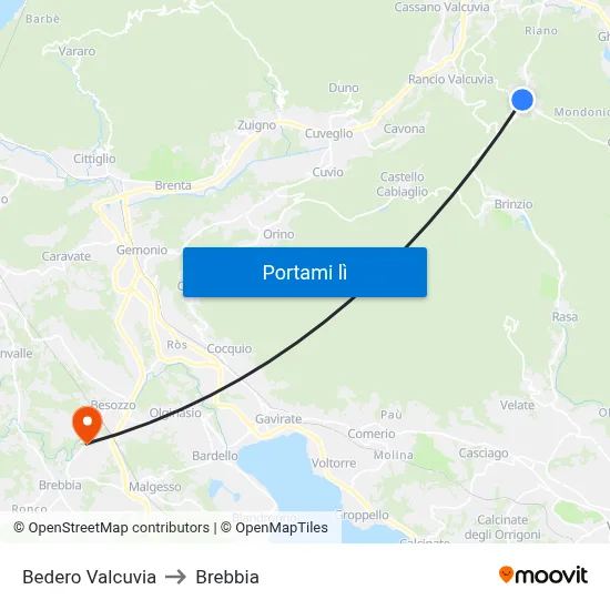 Bedero Valcuvia to Brebbia map