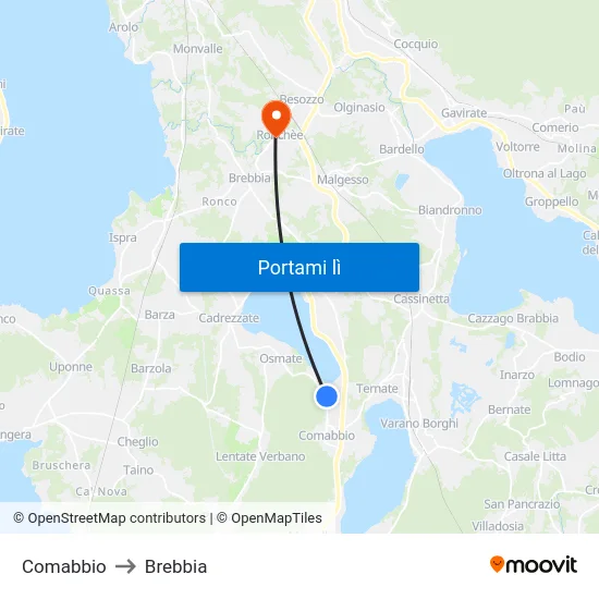 Comabbio to Brebbia map