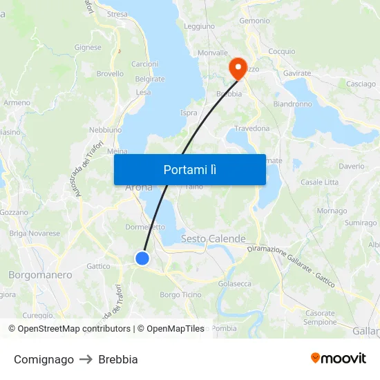 Comignago to Brebbia map