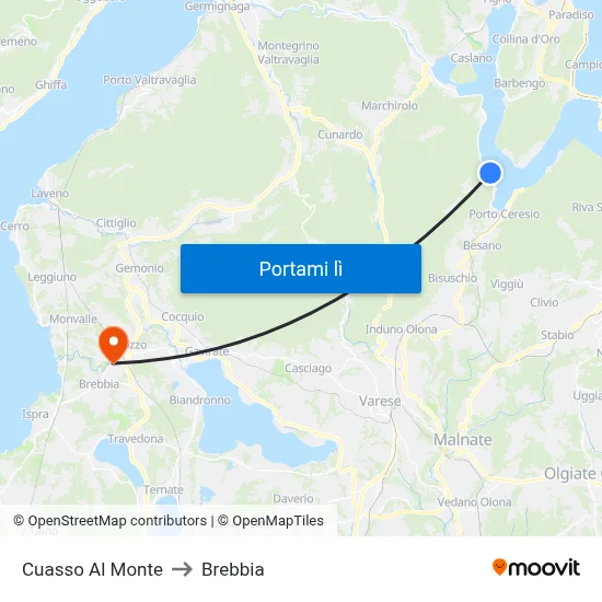 Cuasso Al Monte to Brebbia map