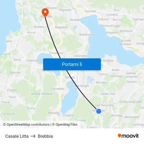 Casale Litta to Brebbia map