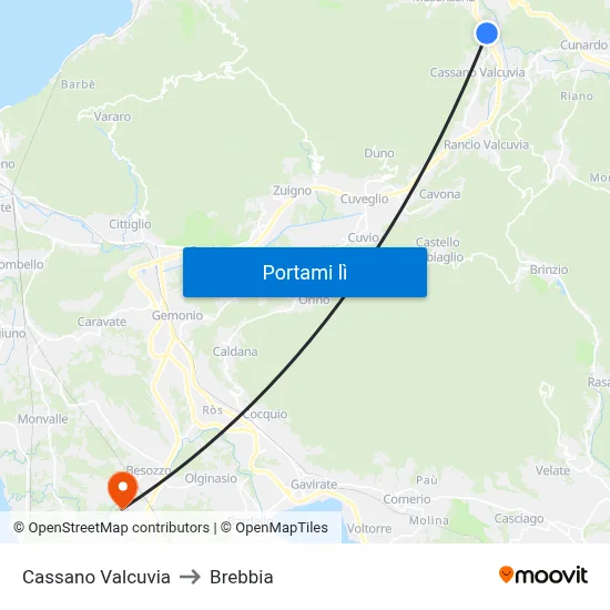 Cassano Valcuvia to Brebbia map