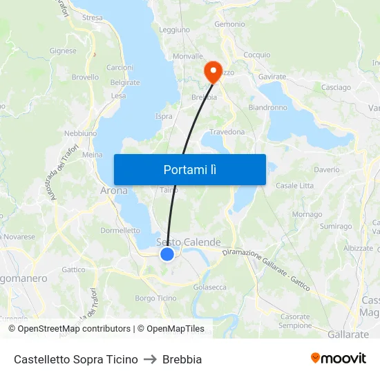 Castelletto Sopra Ticino to Brebbia map