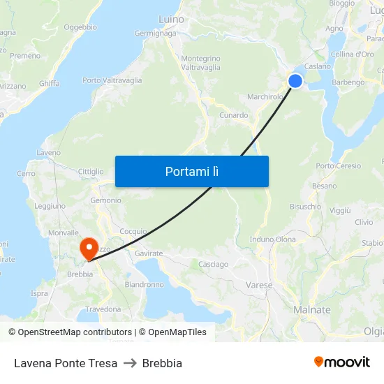 Lavena Ponte Tresa to Brebbia map