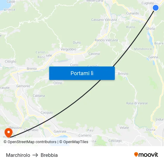 Marchirolo to Brebbia map