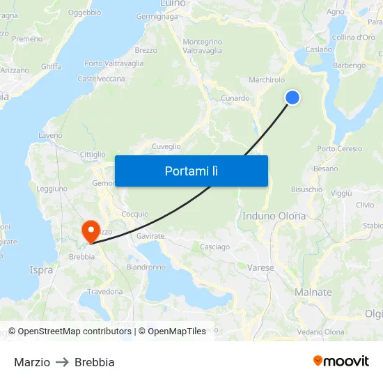 Marzio to Brebbia map