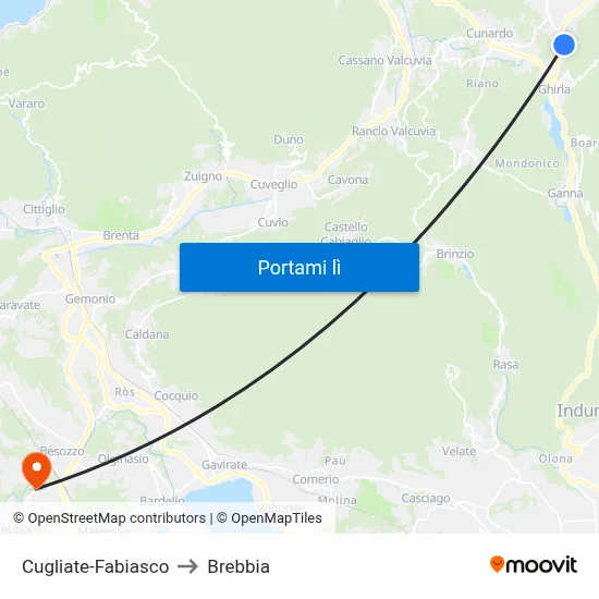 Cugliate-Fabiasco to Brebbia map
