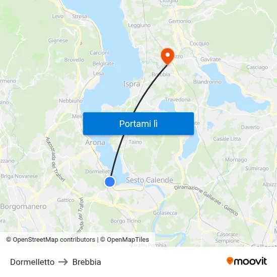 Dormelletto to Brebbia map