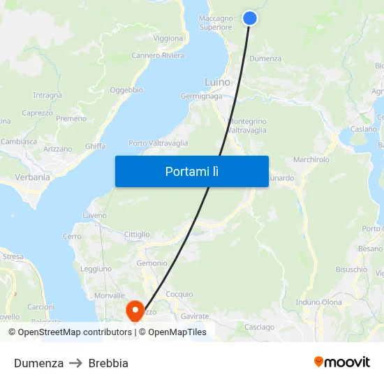 Dumenza to Brebbia map