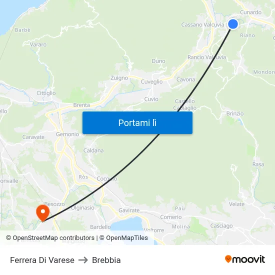 Ferrera Di Varese to Brebbia map