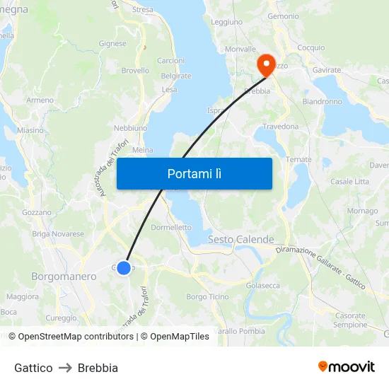 Gattico to Brebbia map