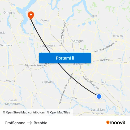 Graffignana to Brebbia map