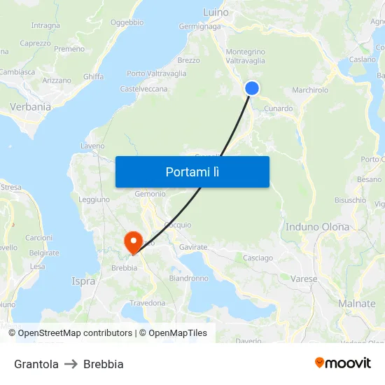 Grantola to Brebbia map