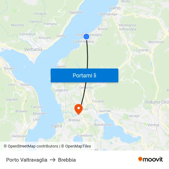 Porto Valtravaglia to Brebbia map